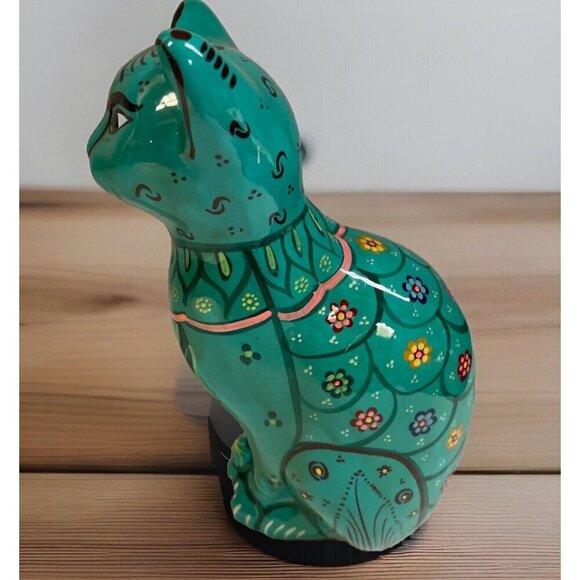 Walt Disney World  MEXICAN FOLK ART Cat Figurine TEAL Southwestern Clay Pottery - Picture 3 of 10